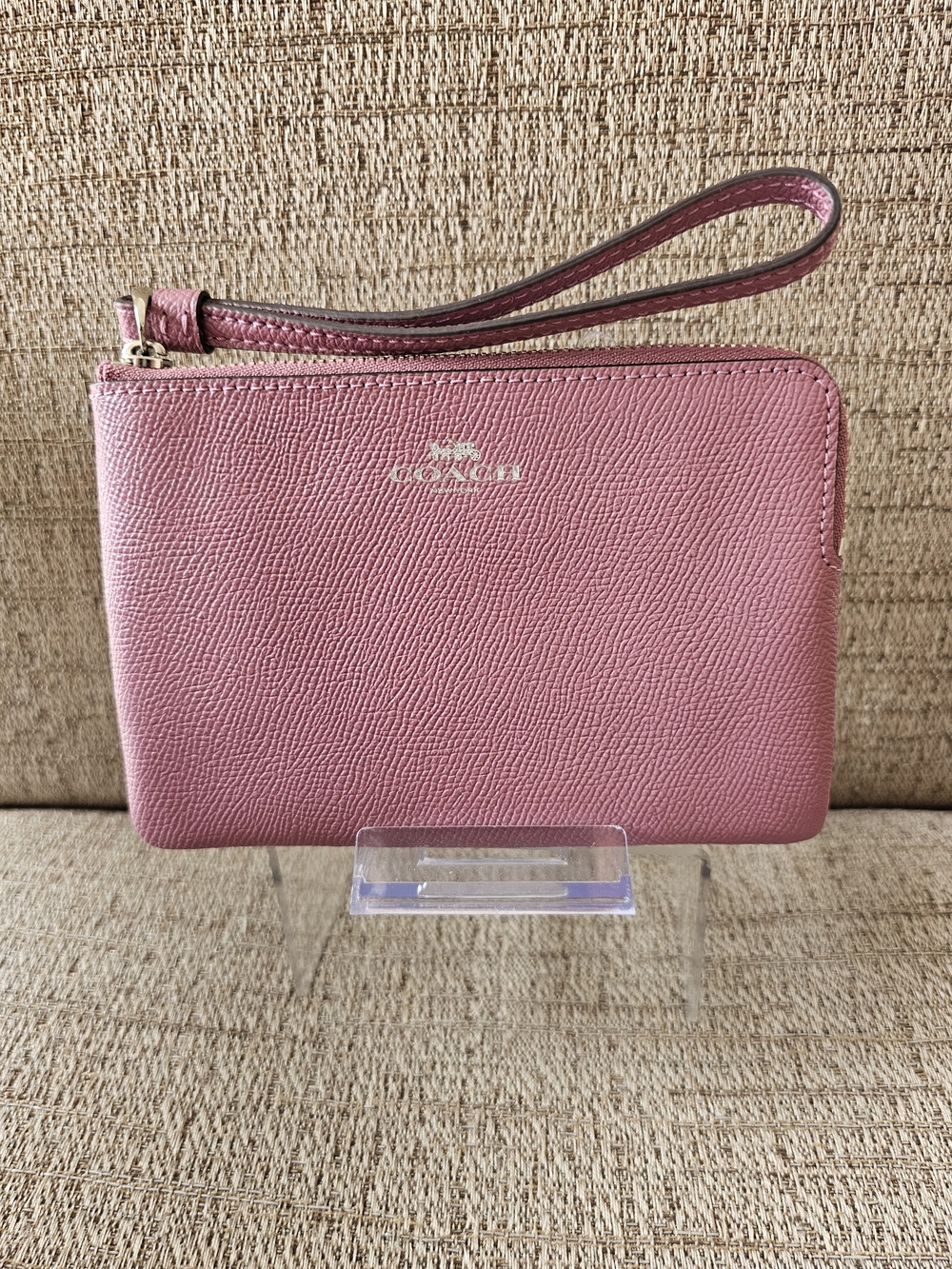 Coach Pink Pebbled Leather Wristlet Clutch EUC COA